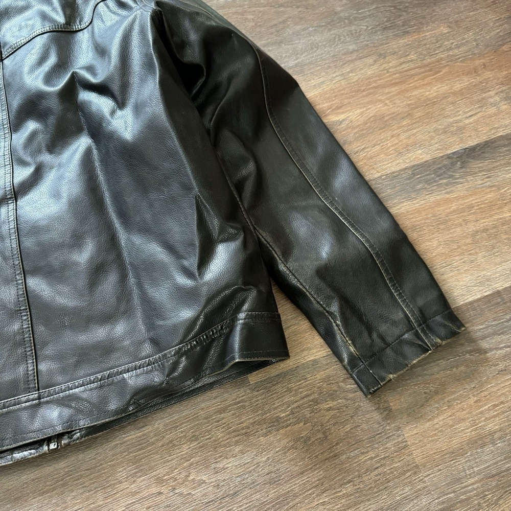 Vintage Arizona Faux Leather Jacket M Cafe Racer Moto Biker Striped Black Mens - Picture 8 of 8